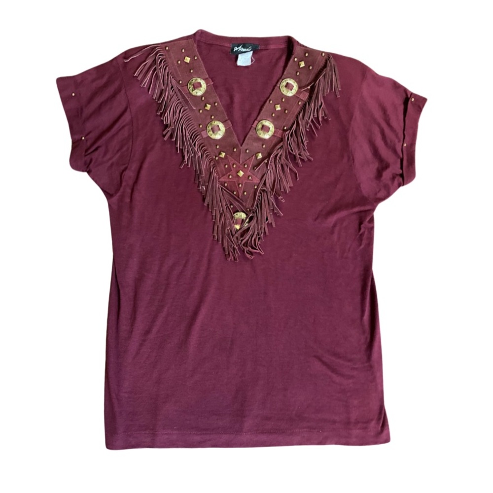 Vintage 80s Southwestern Suede Fringe Tee/Made in USA